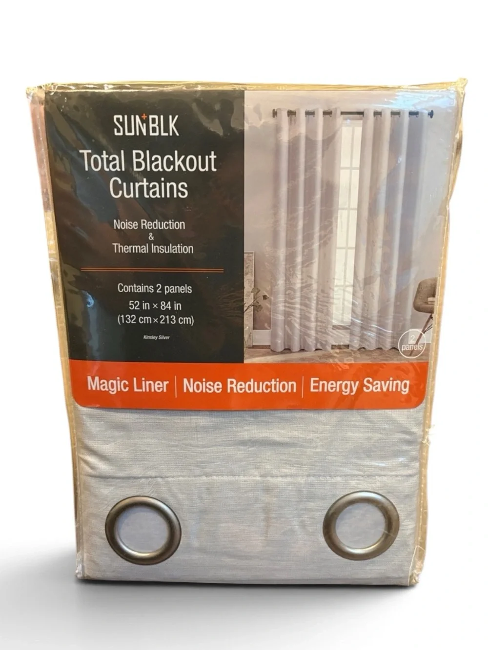 SUN+BLK Kinsley Total Blackout Window Curtains 2-pack Kinsley Silver 52x84”